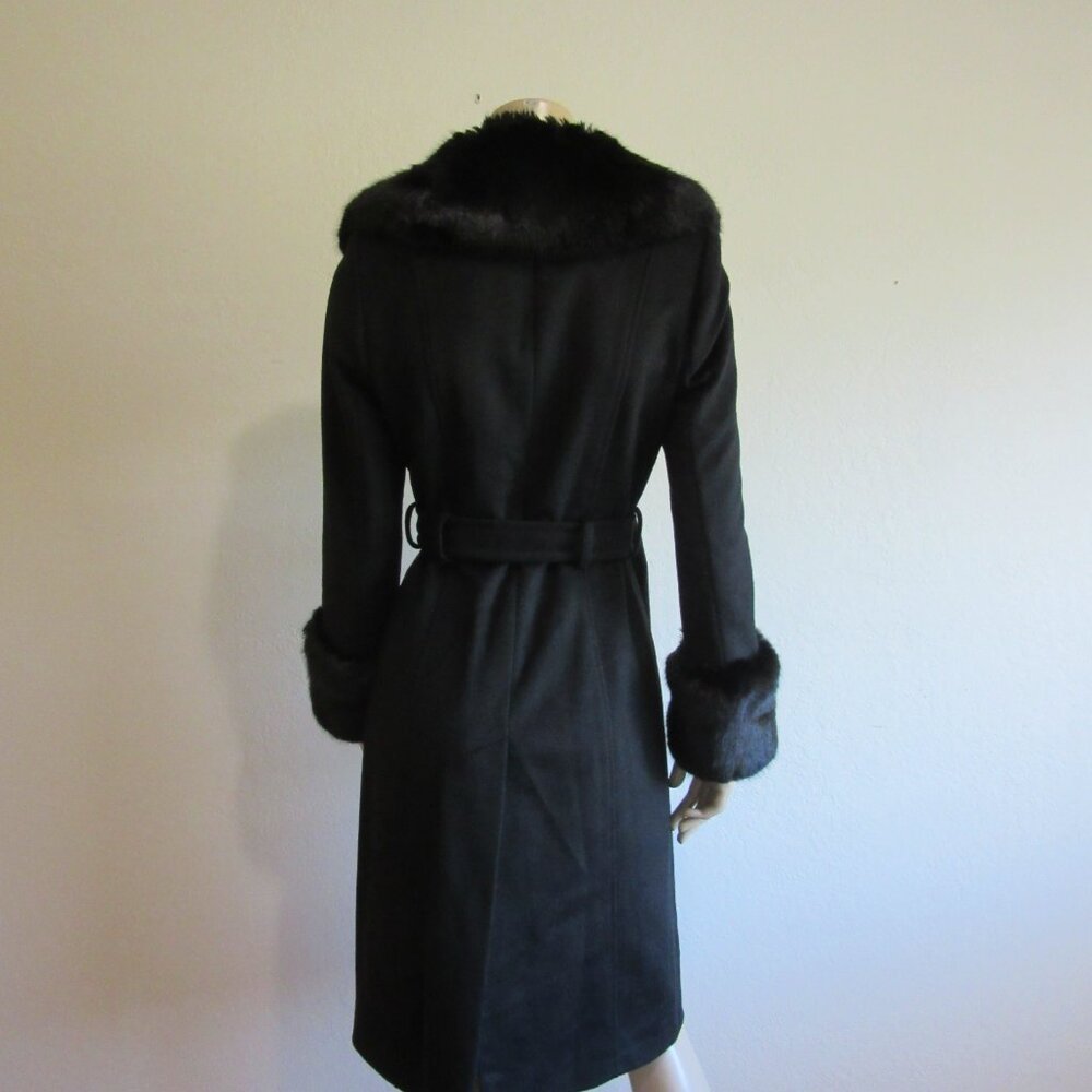 VIA SPIGA Black Faux Fur Trim Wool Belted XXS Coat - Picture 5 of 8